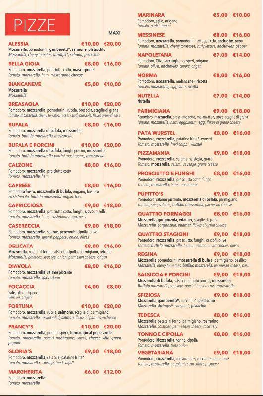 Menu di PizzaMania Taormina 