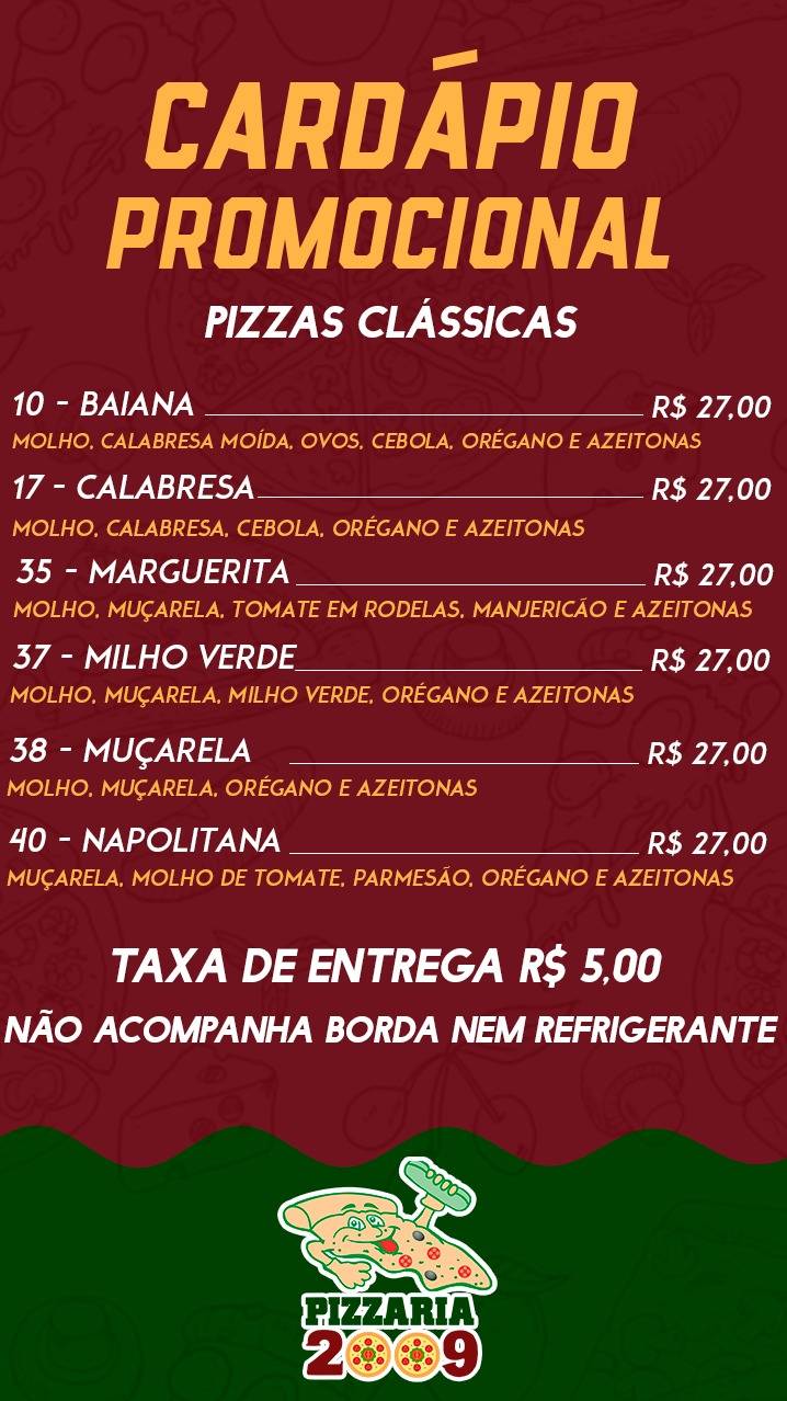 Pizzaria 2009 Jaú - Delivery de Pizza cardápio