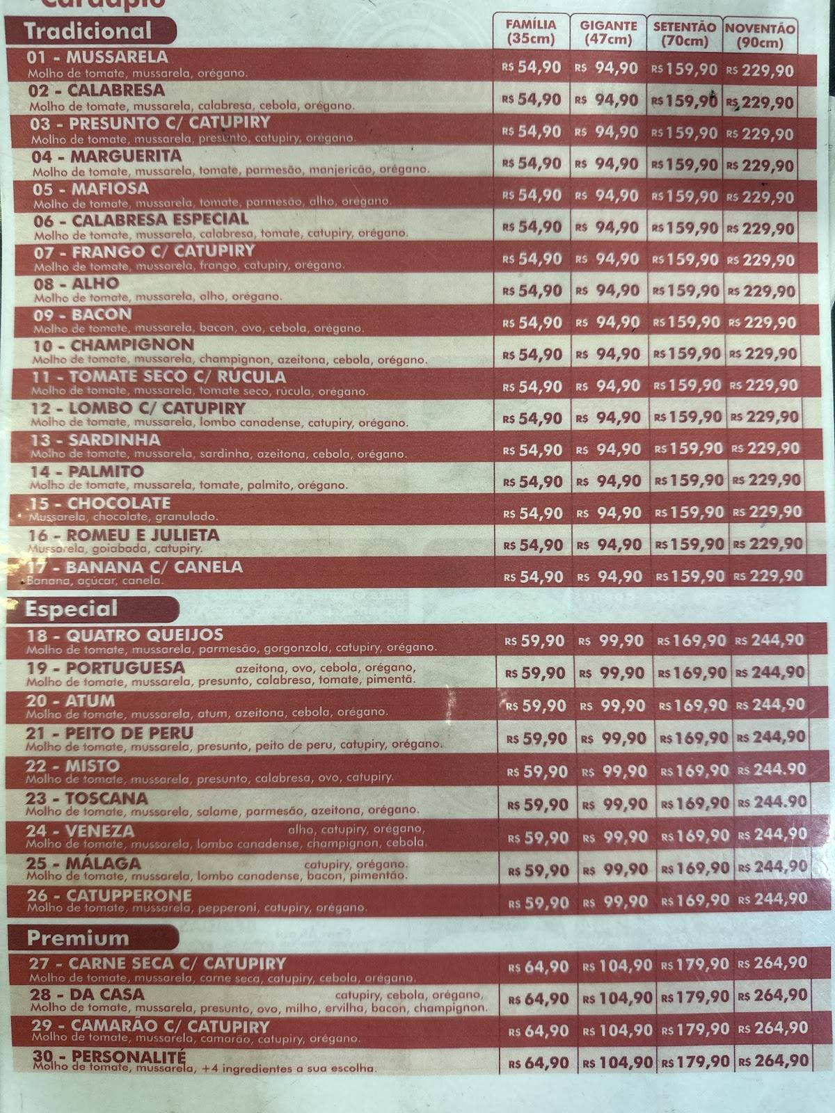 Pizzaria Noventão cardápio