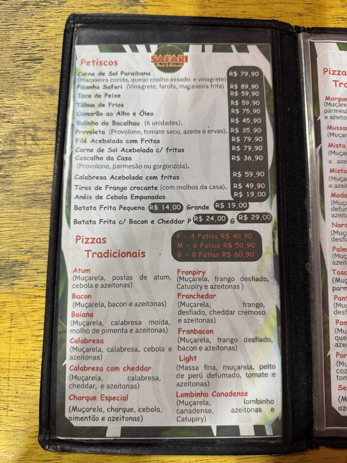Pizzaria Safari Jacumã cardápio