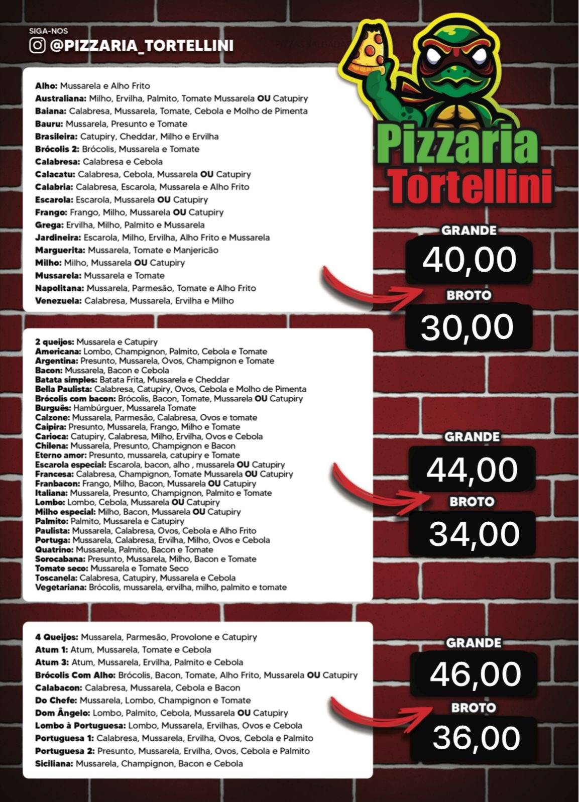 Pizzaria Tortellini cardápio