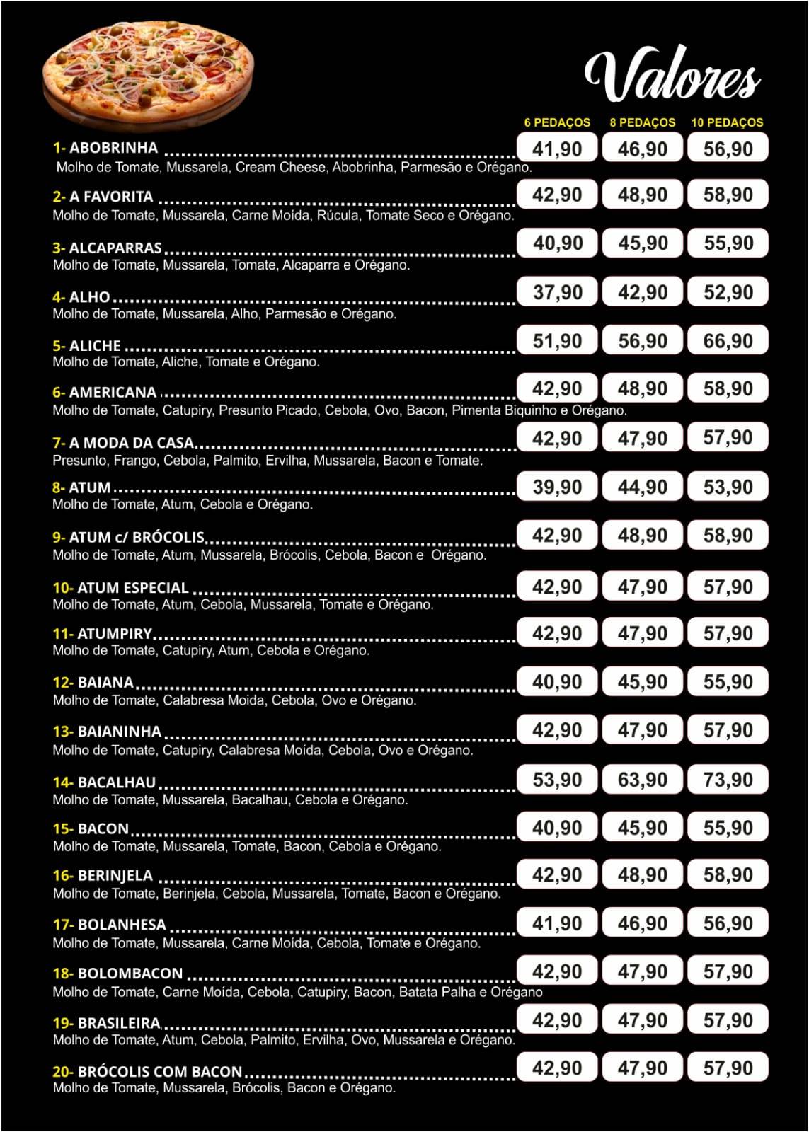 Pizzaria perola cardápio