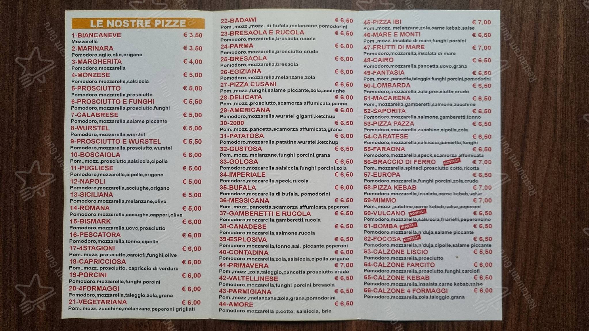 Menu di Pizzeria 2000 Di Ismaeil Ibrahim Metwally