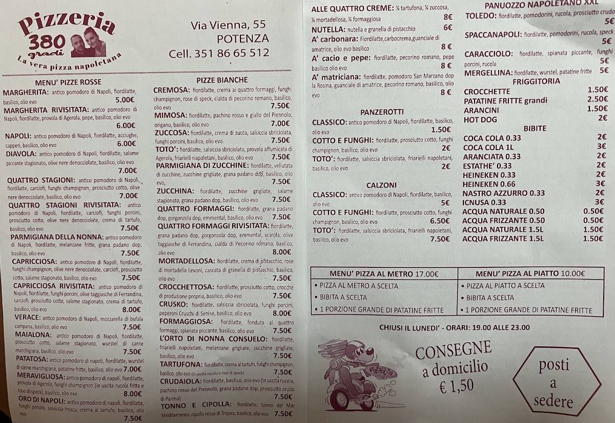 Menu di Pizzeria 380 Gradi(LA VERA PIZZA NAPOLETANA) 