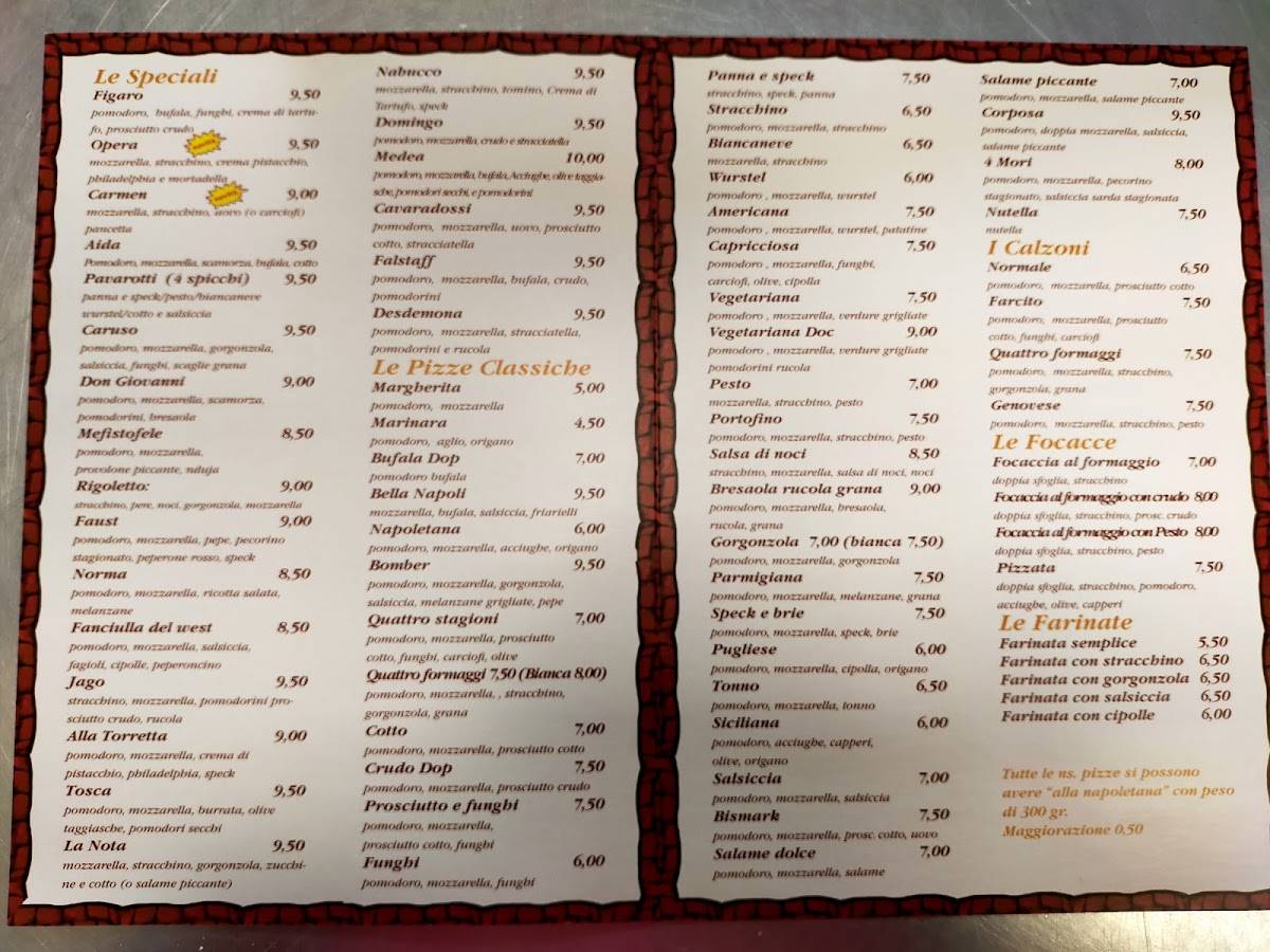 Menu di Pizzeria Alla Torretta lievito madre 