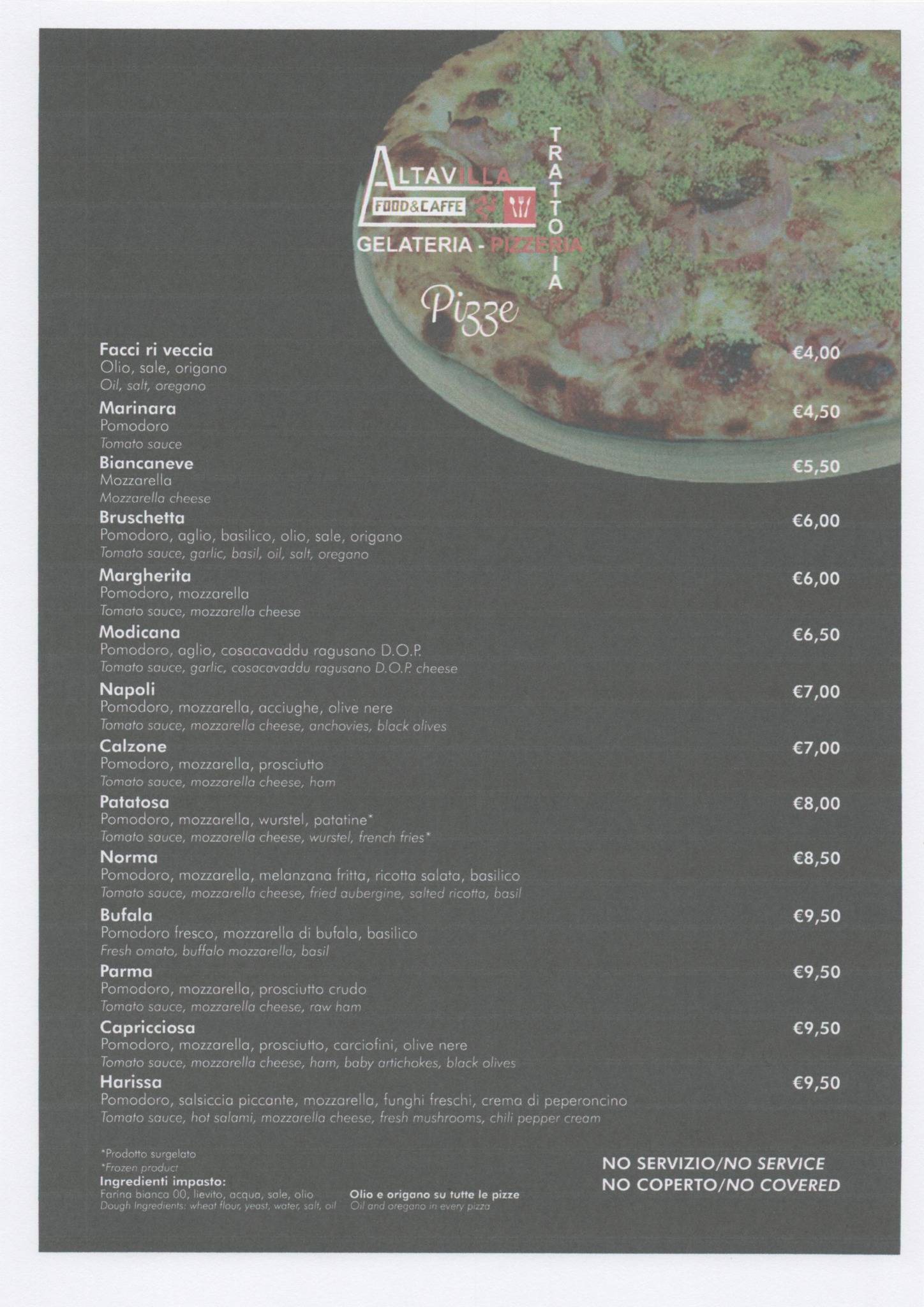 Menu di Altavilla Food & Caffè pizzeria trattoria Panineria