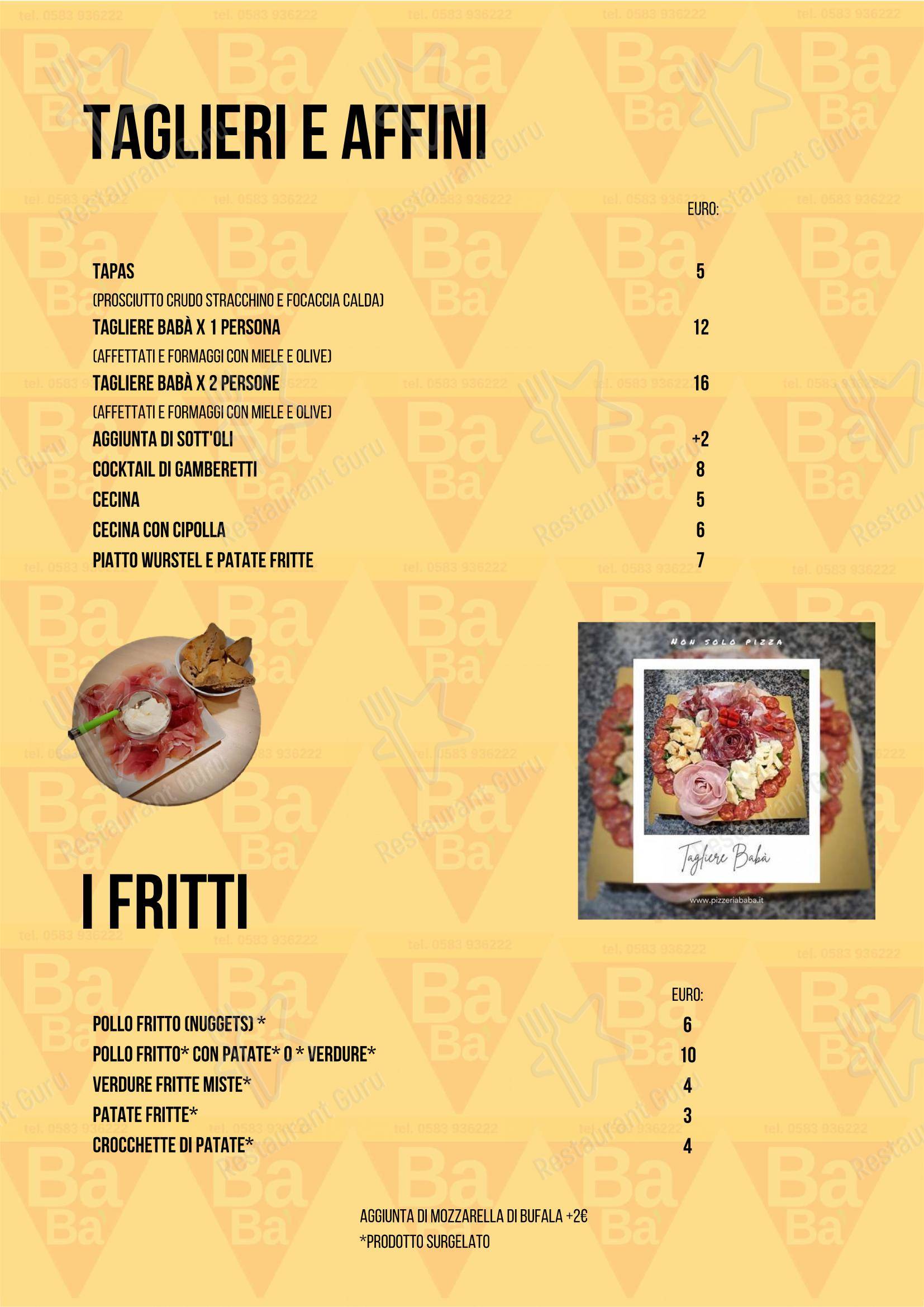 Menu di Pizzeria Babà - Menu bar