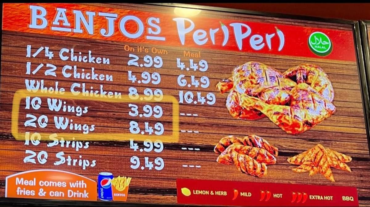 Menu at Banjo's pizzeria, London