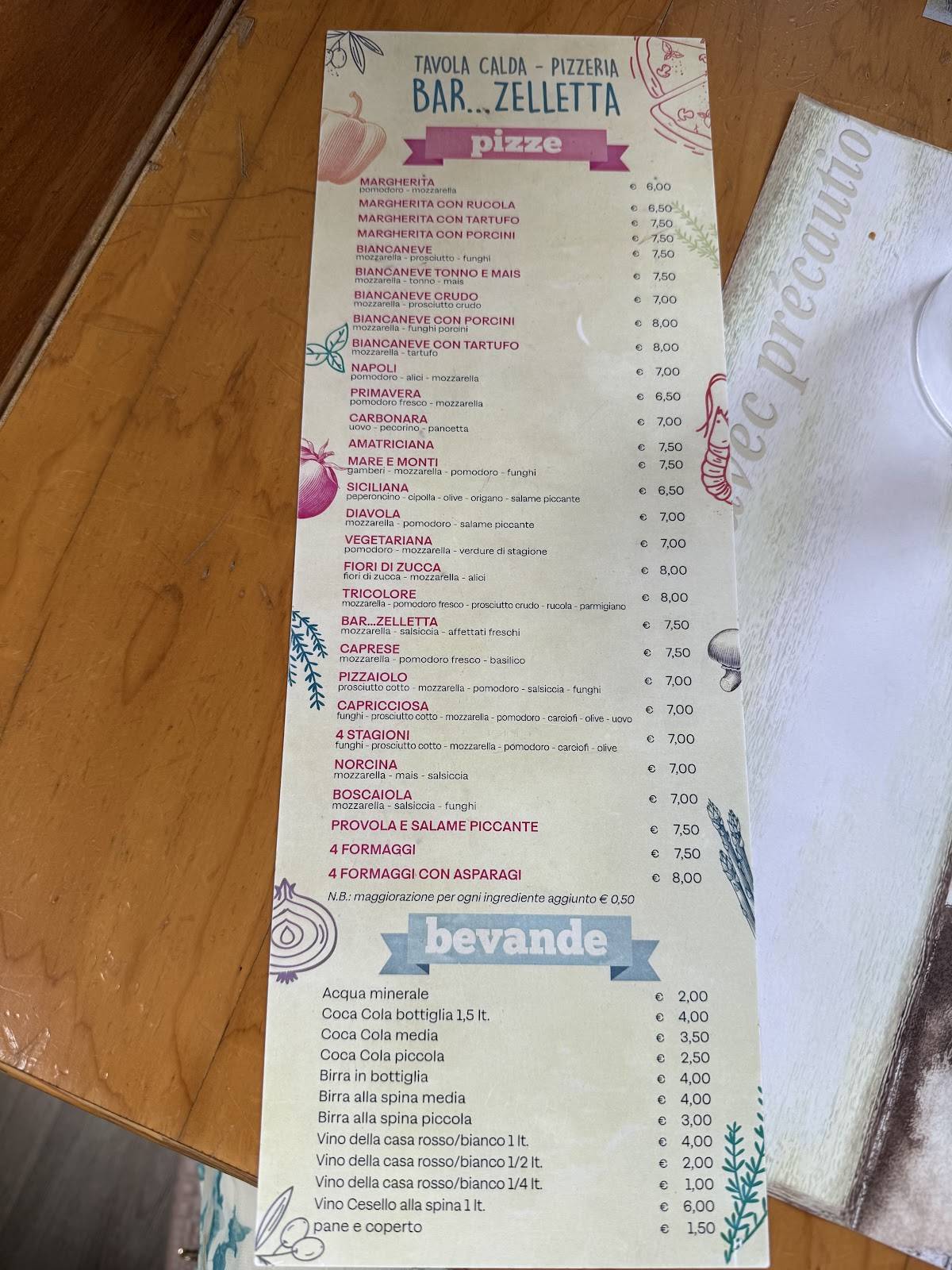 Menu di Pizzeria Bar...Zelletta 