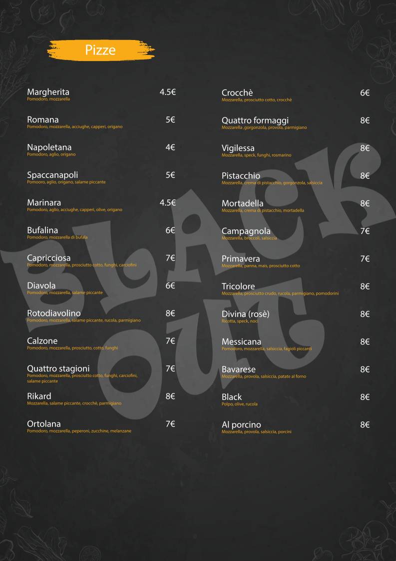Menu di Pizzeria Blackout 