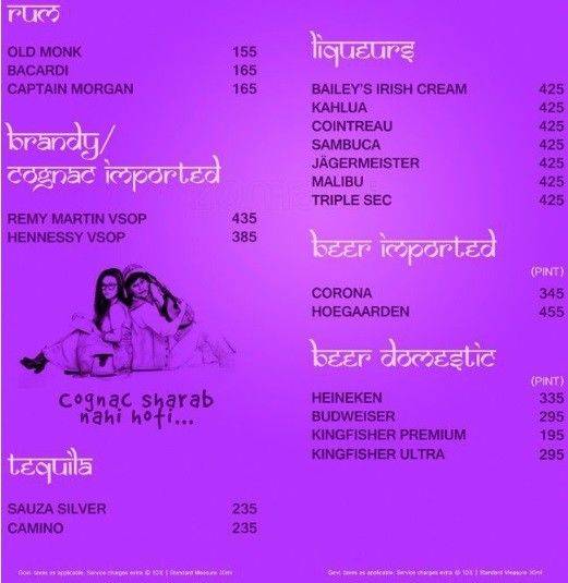 Bollywood Biistro menu