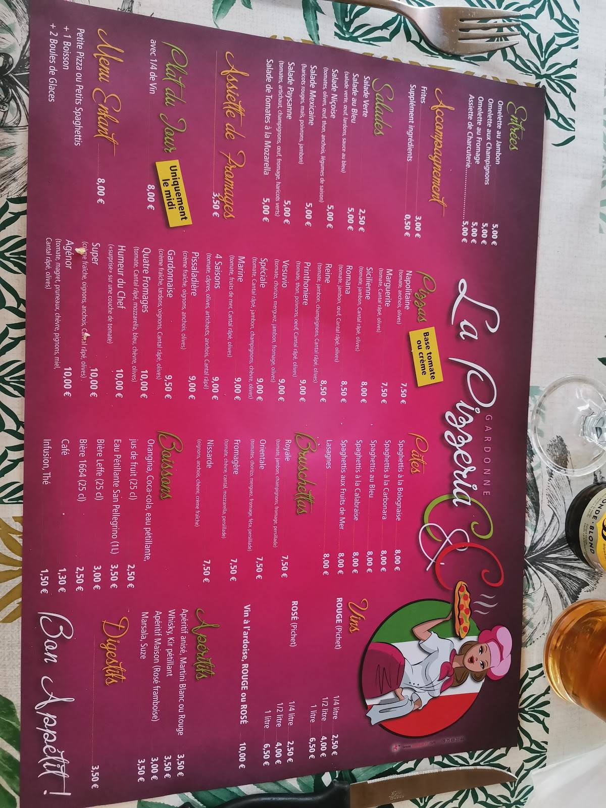 Menu de Pizzeria C et C