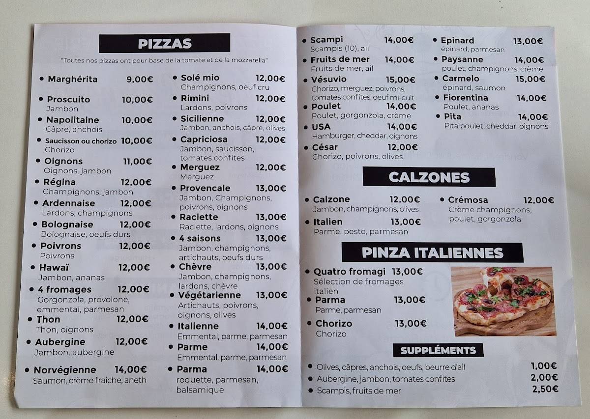 Menu de Pizzeria Chez Laurent