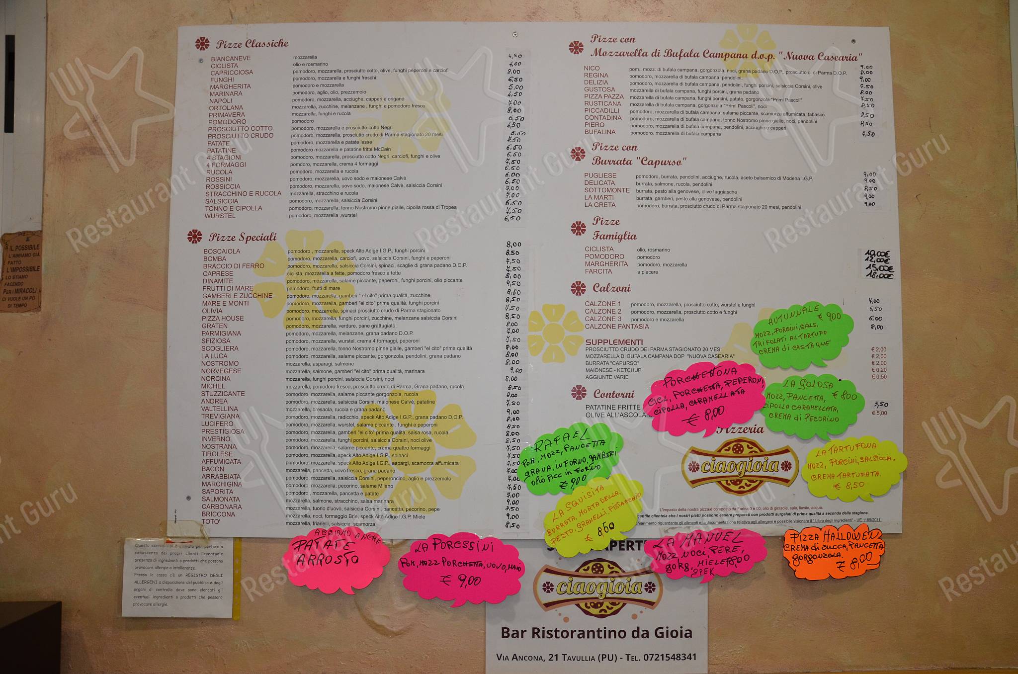Menu di Pizzeria Ciao Gioia - piatti e bevande