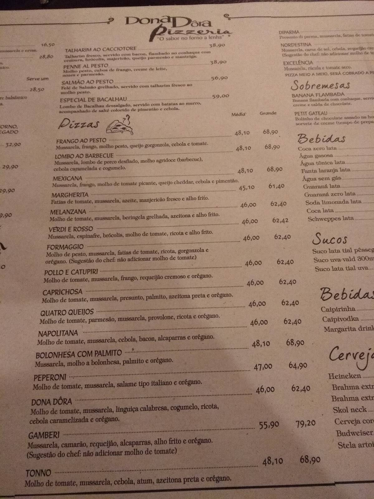 Dona Dôra Pizzeria cardápio