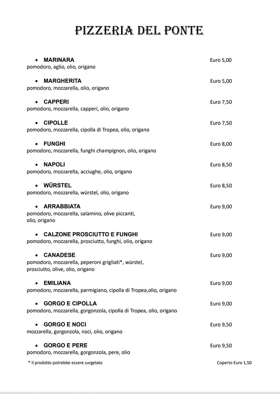 Menu di Pizzeria Del Ponte 