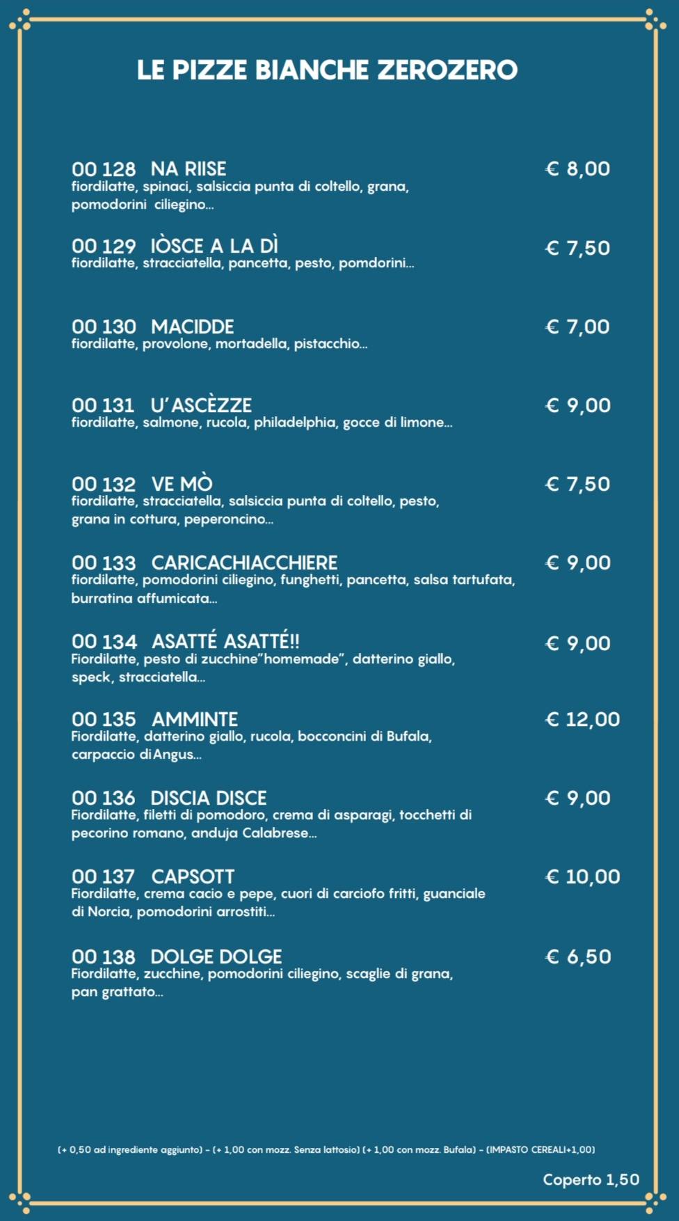 Menu di Pizzeria Doppiozero 