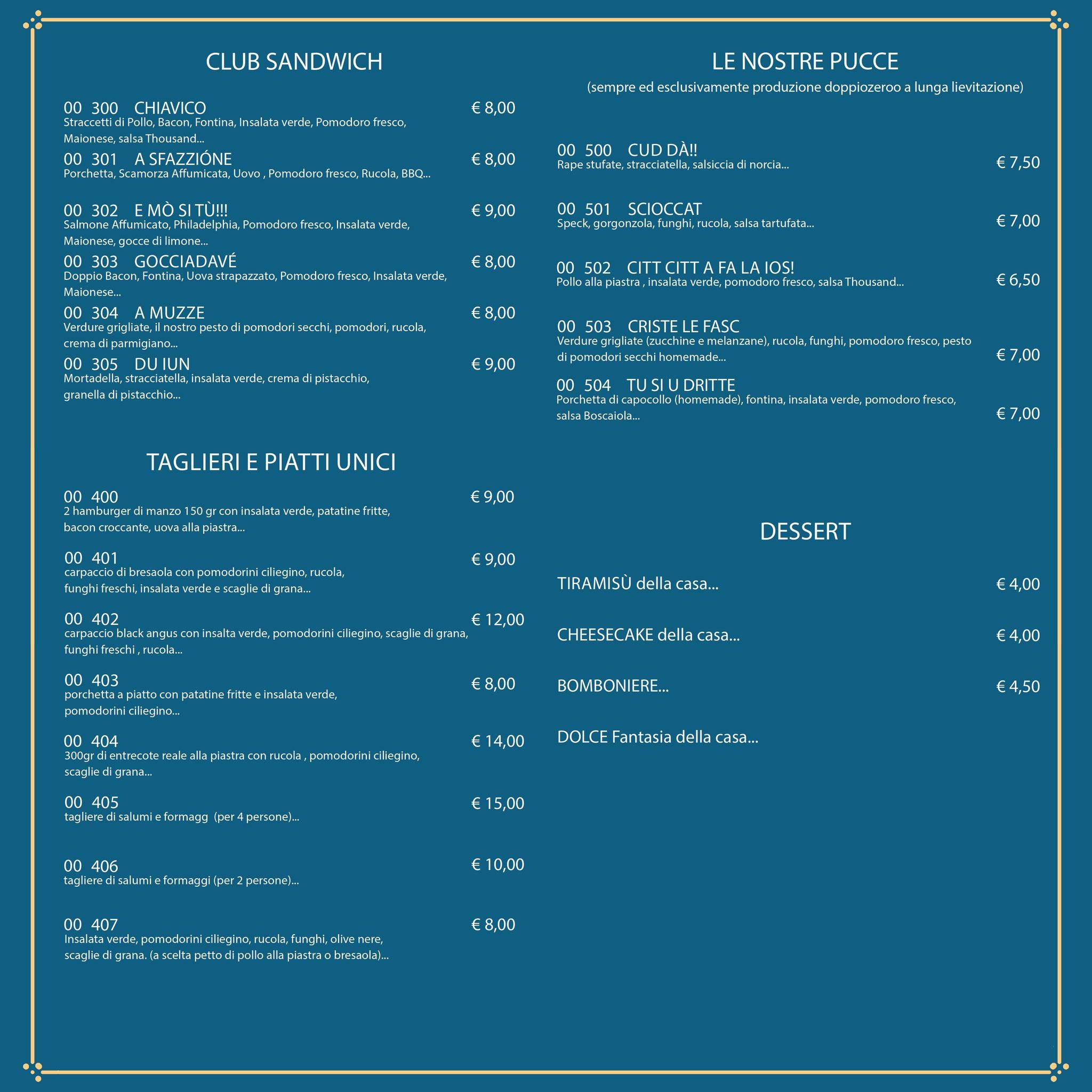 Menu di Pizzeria Doppiozero 
