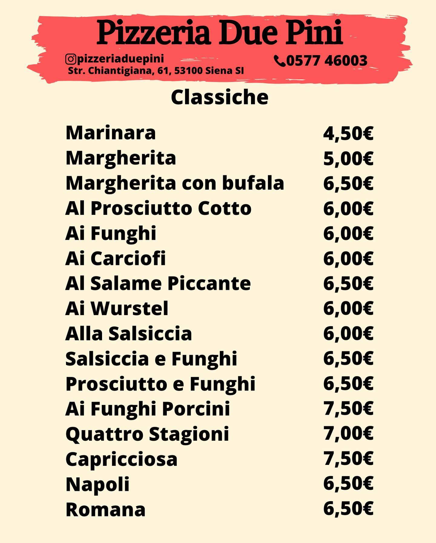 Menu di Pizzeria Due Pini 