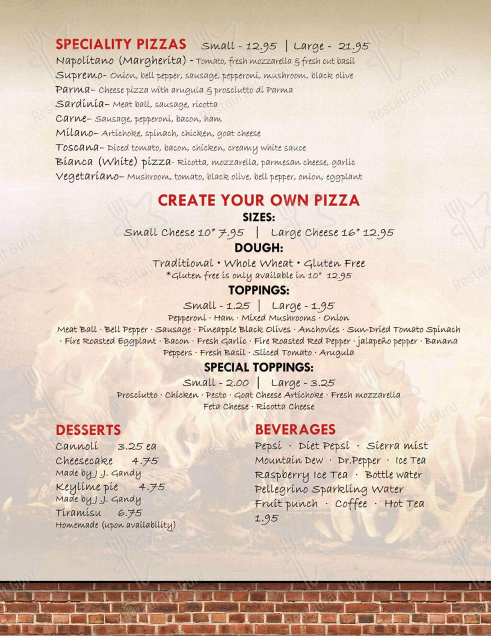 Menu at Fireside Pizza Cafe, Palm Harbor