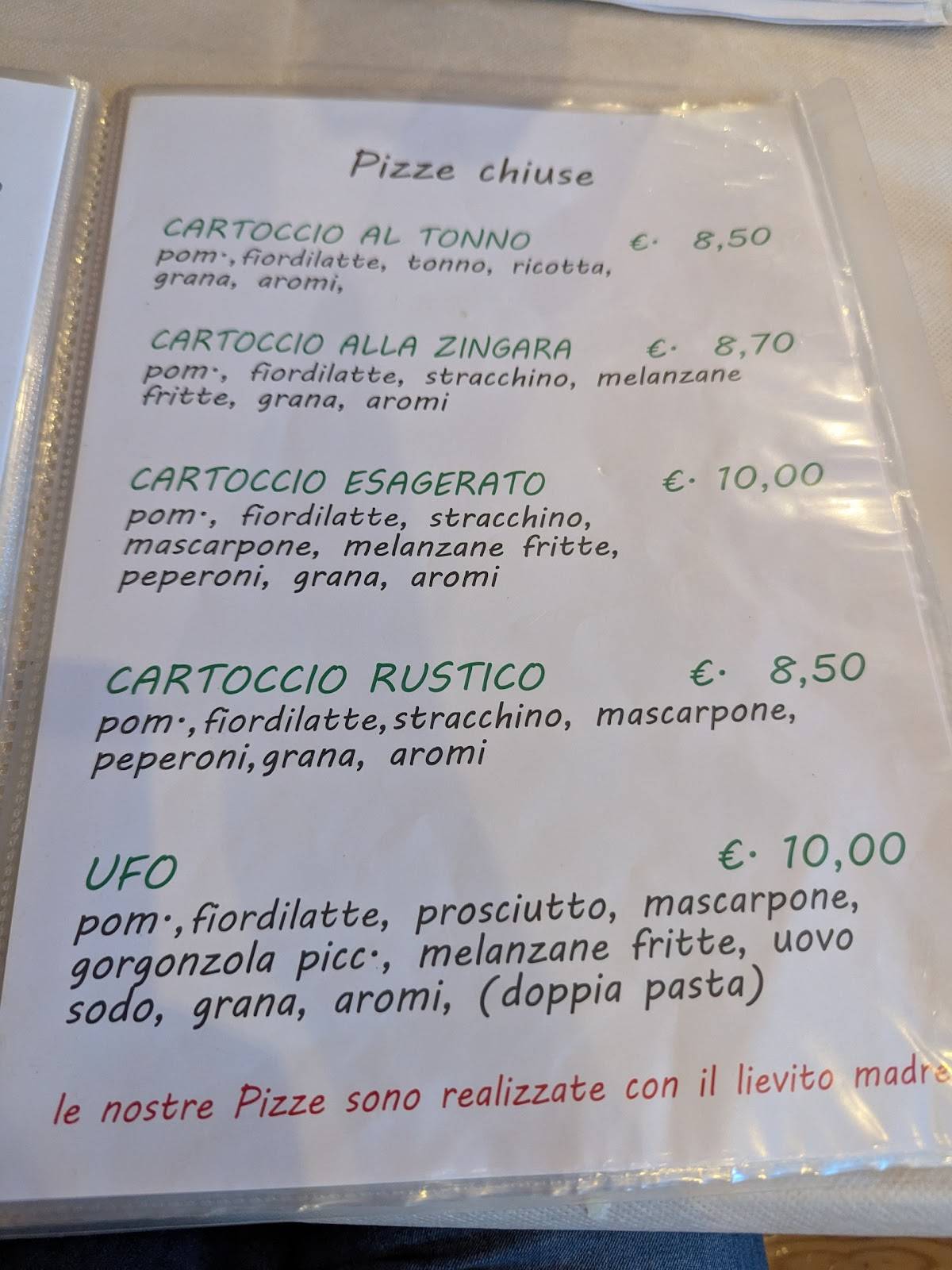 Menu di Pizzeria Florida 