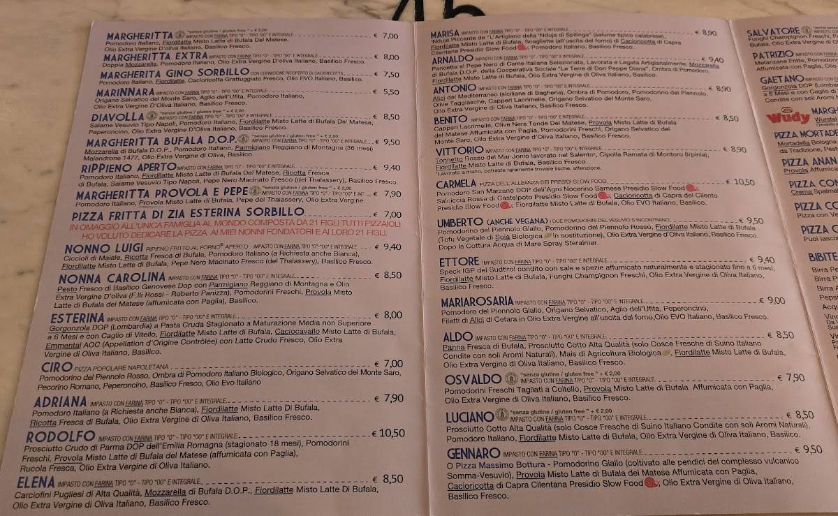 Menu di Gino e Toto Sorbillo 
