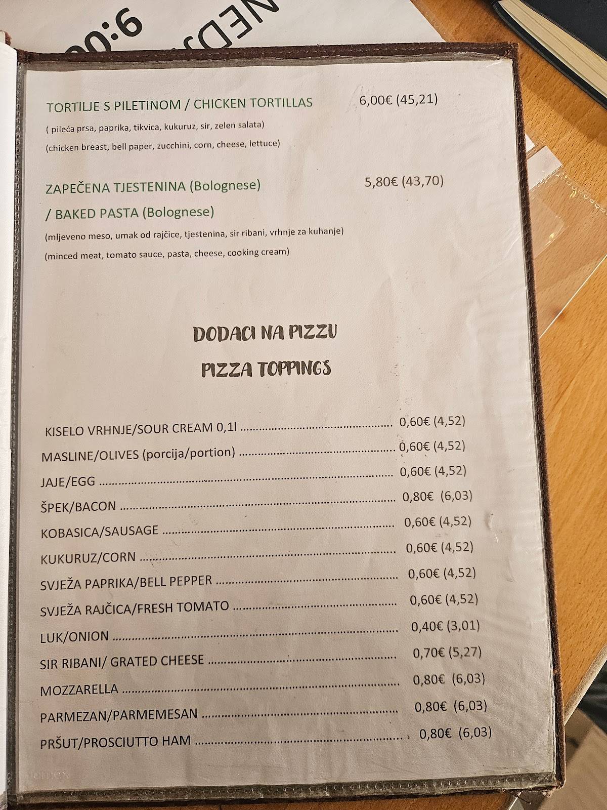 Menu di Pizzeria Jojo 