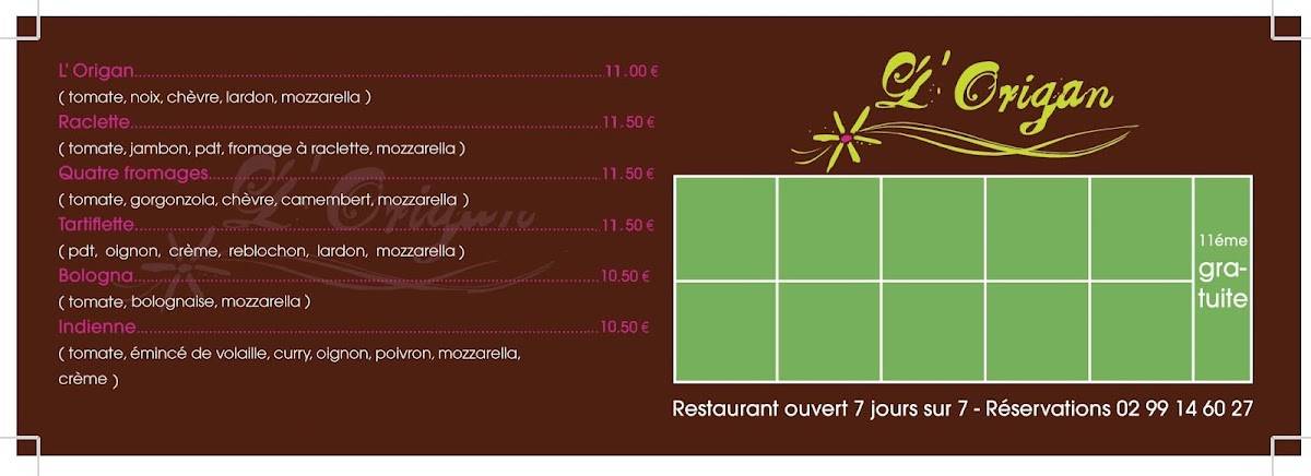Menu de L'Origan