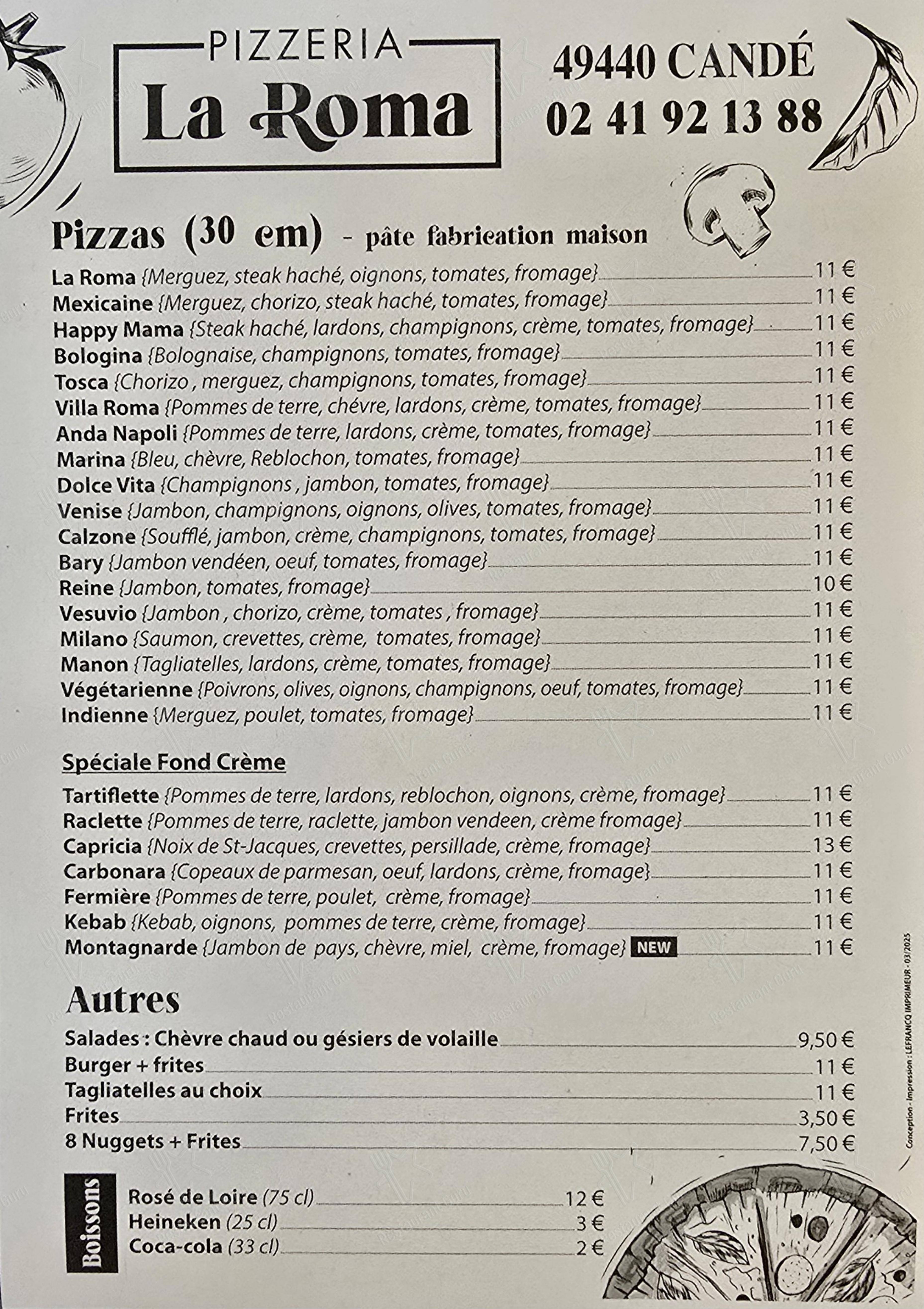 Pizzeria La Roma dans Candé - Menu bar