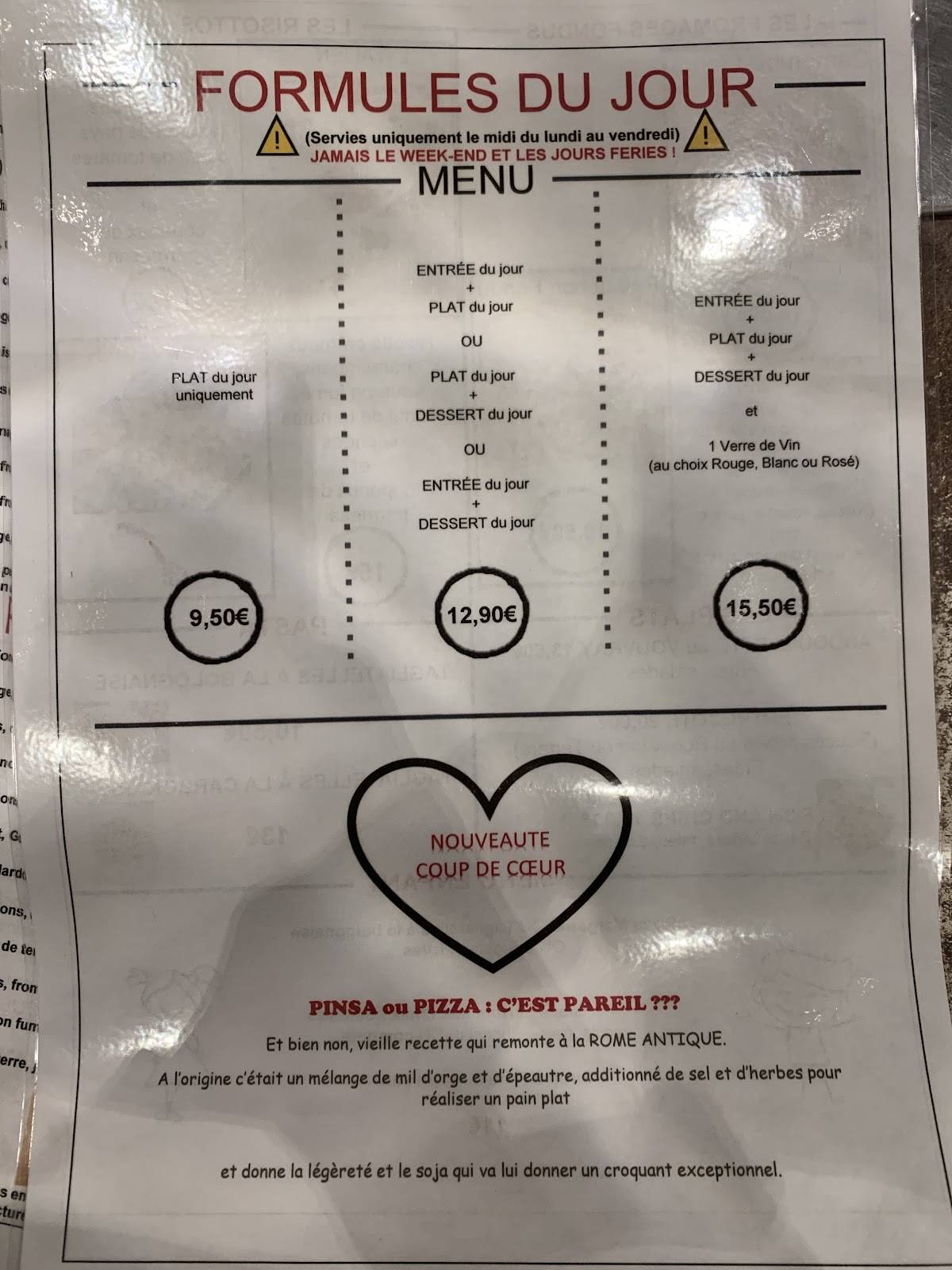 Menu de La Salamandre