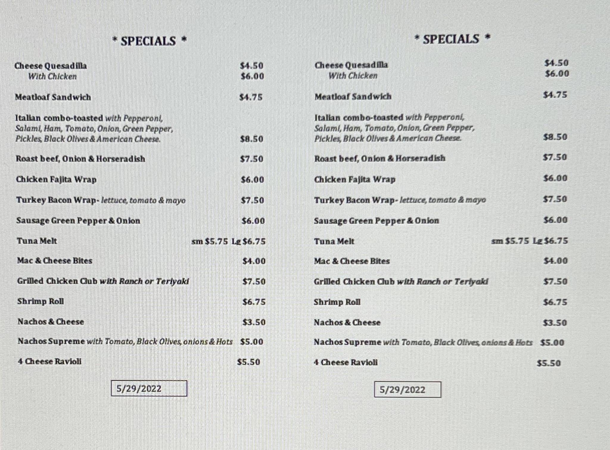 Menu at Limerick Village Variety pizzeria, Limerick
