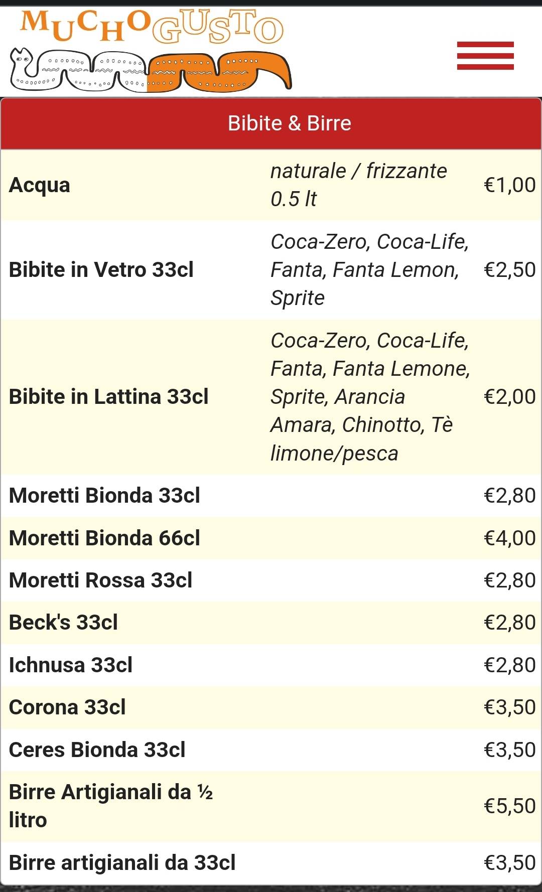 Menu di Pizzeria Mucho Gusto 