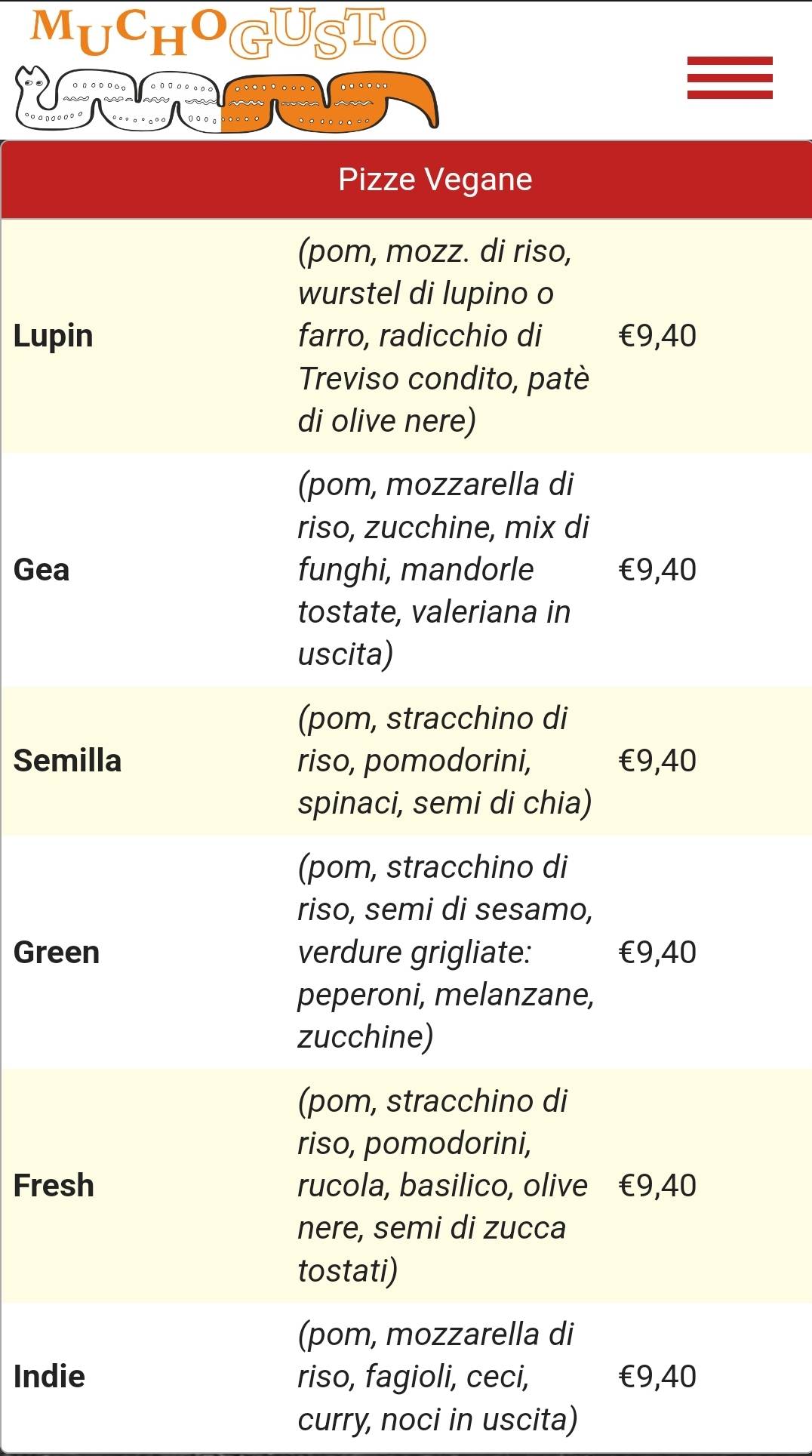 Menu di Pizzeria Mucho Gusto 