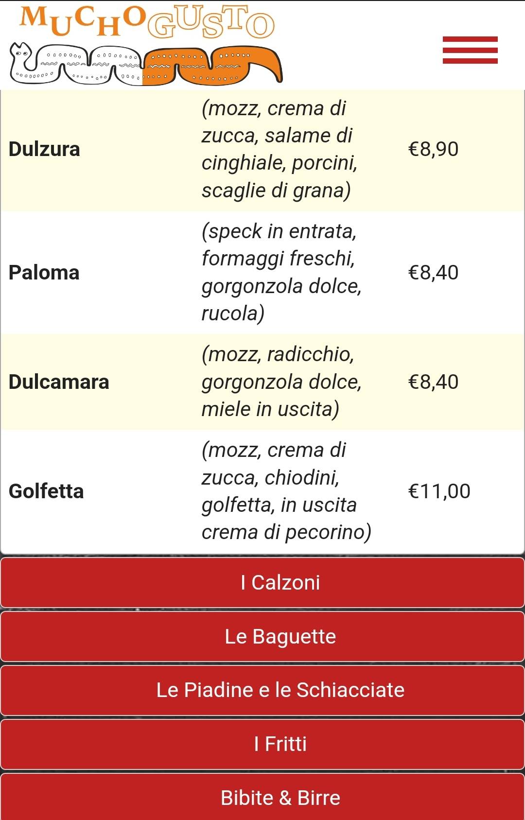 Menu di Pizzeria Mucho Gusto 