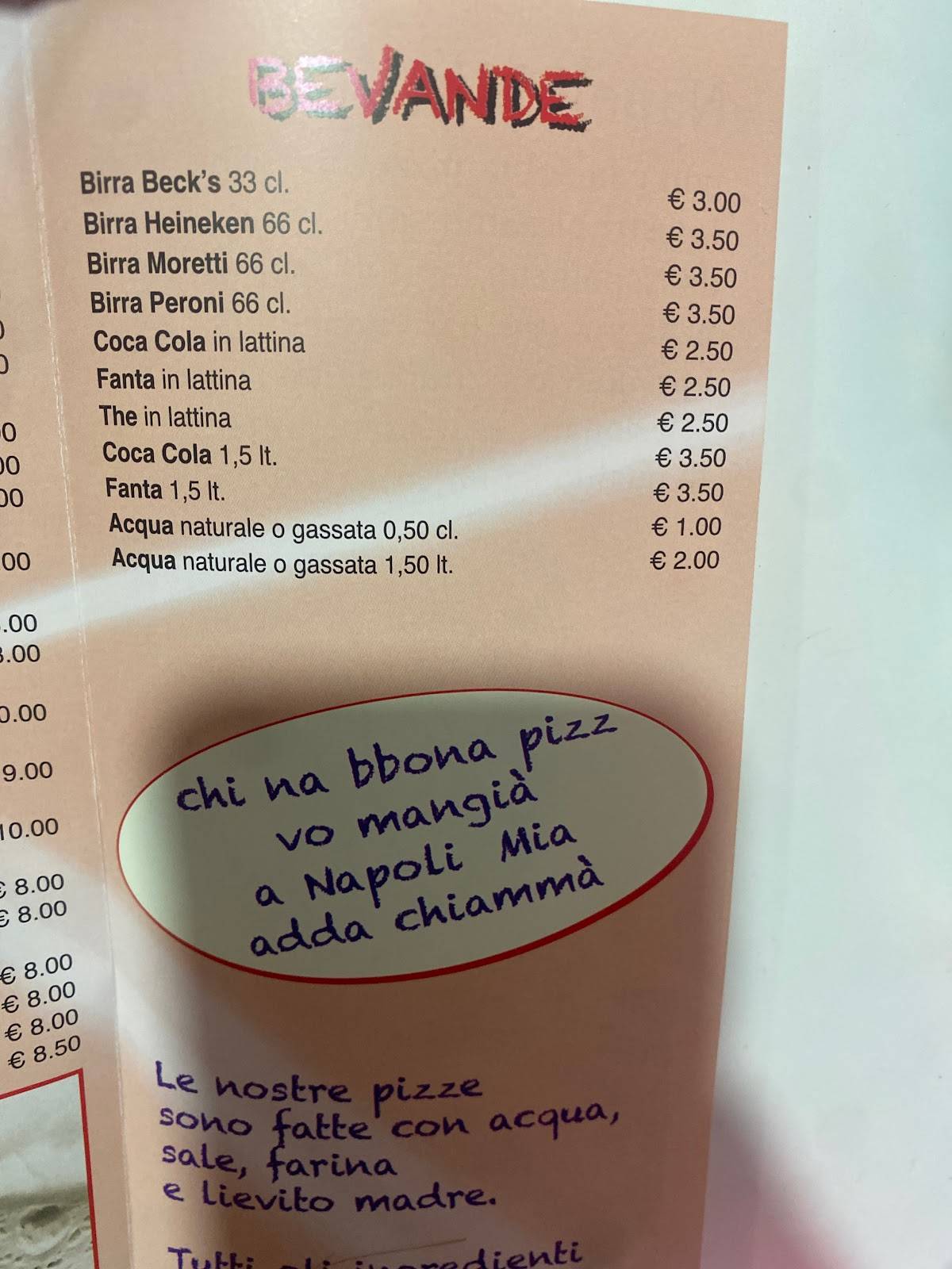 Menu di Napoli Mia 