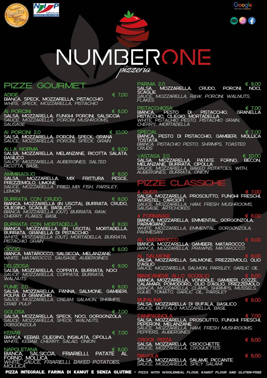 Menu di Pizzeria Number One Marsala 