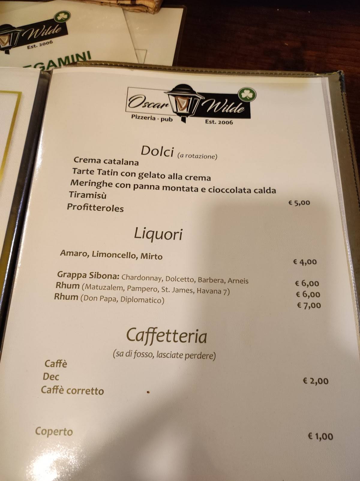 Menu di Oscar Wilde 