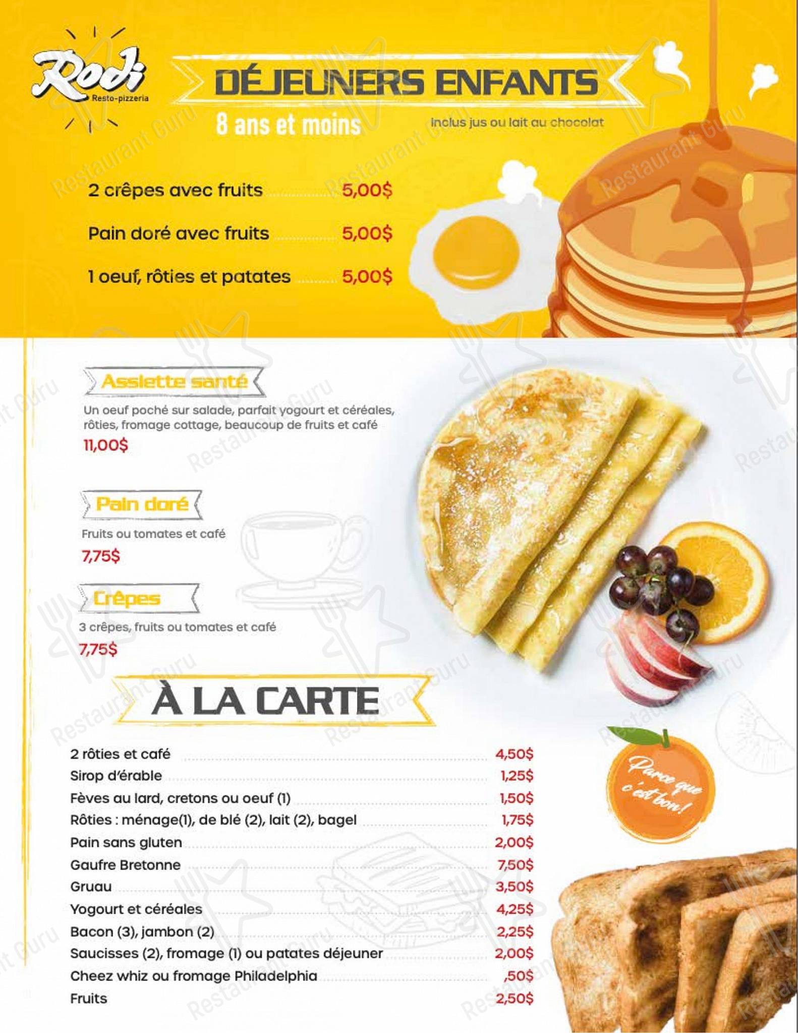 Menu pour Pizza Rodi Jonquière - repas et boissons