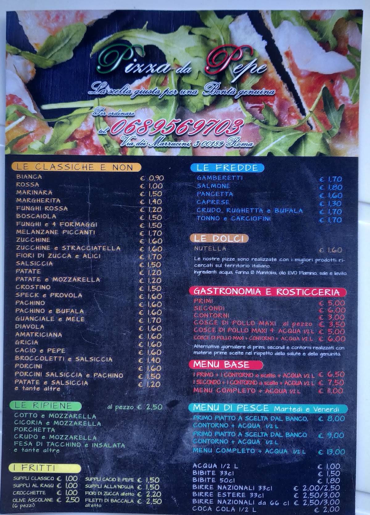 Menu di Pizza da Pepe 