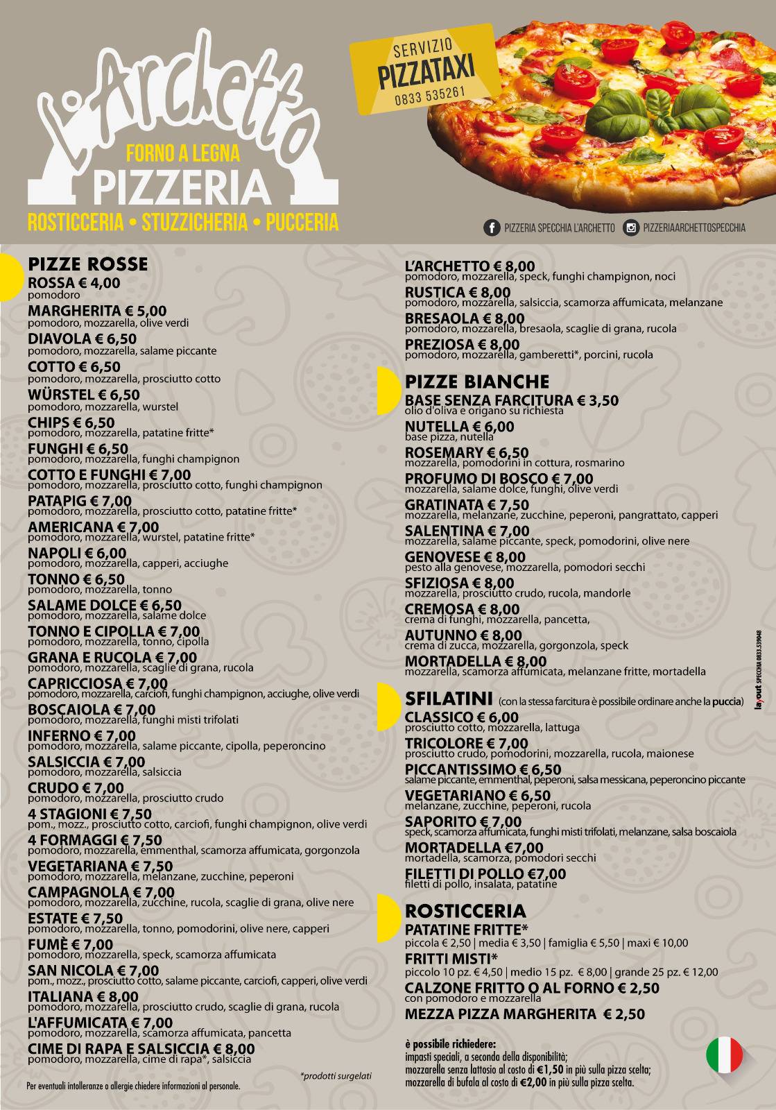 Menu di L'Archetto forno a Legna 