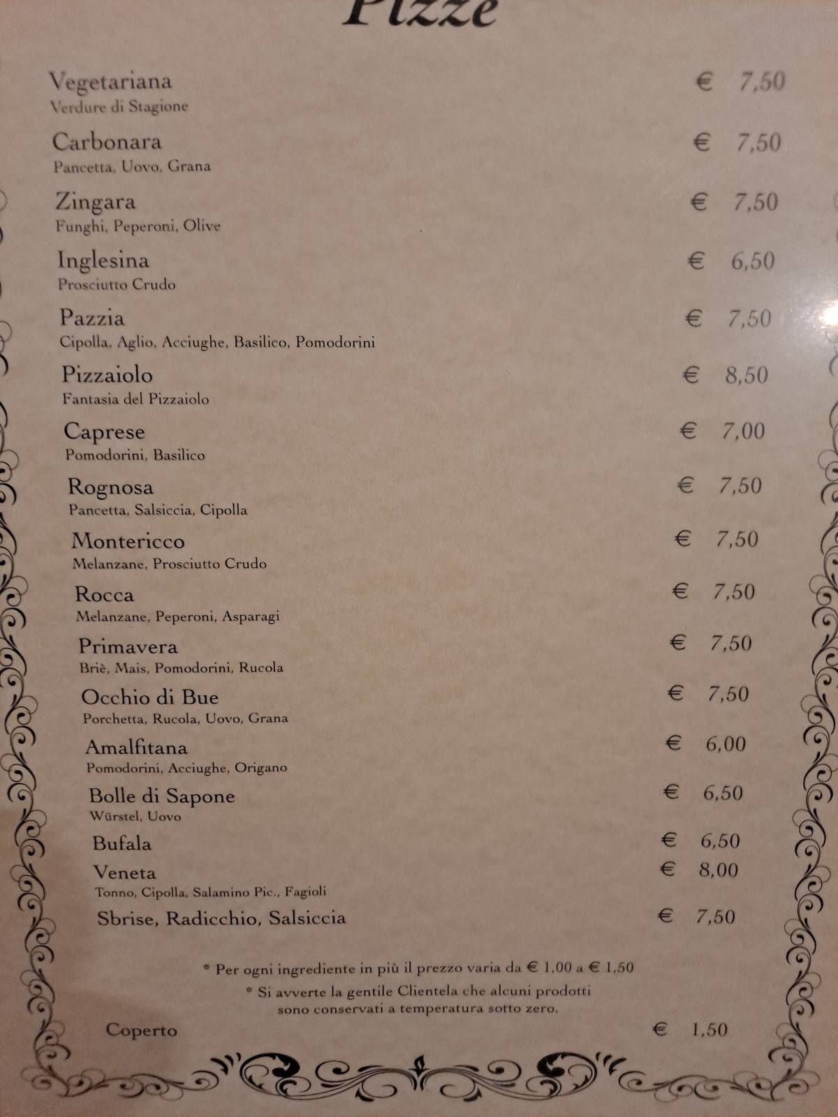 Menu di Pizzeria La Rocca 