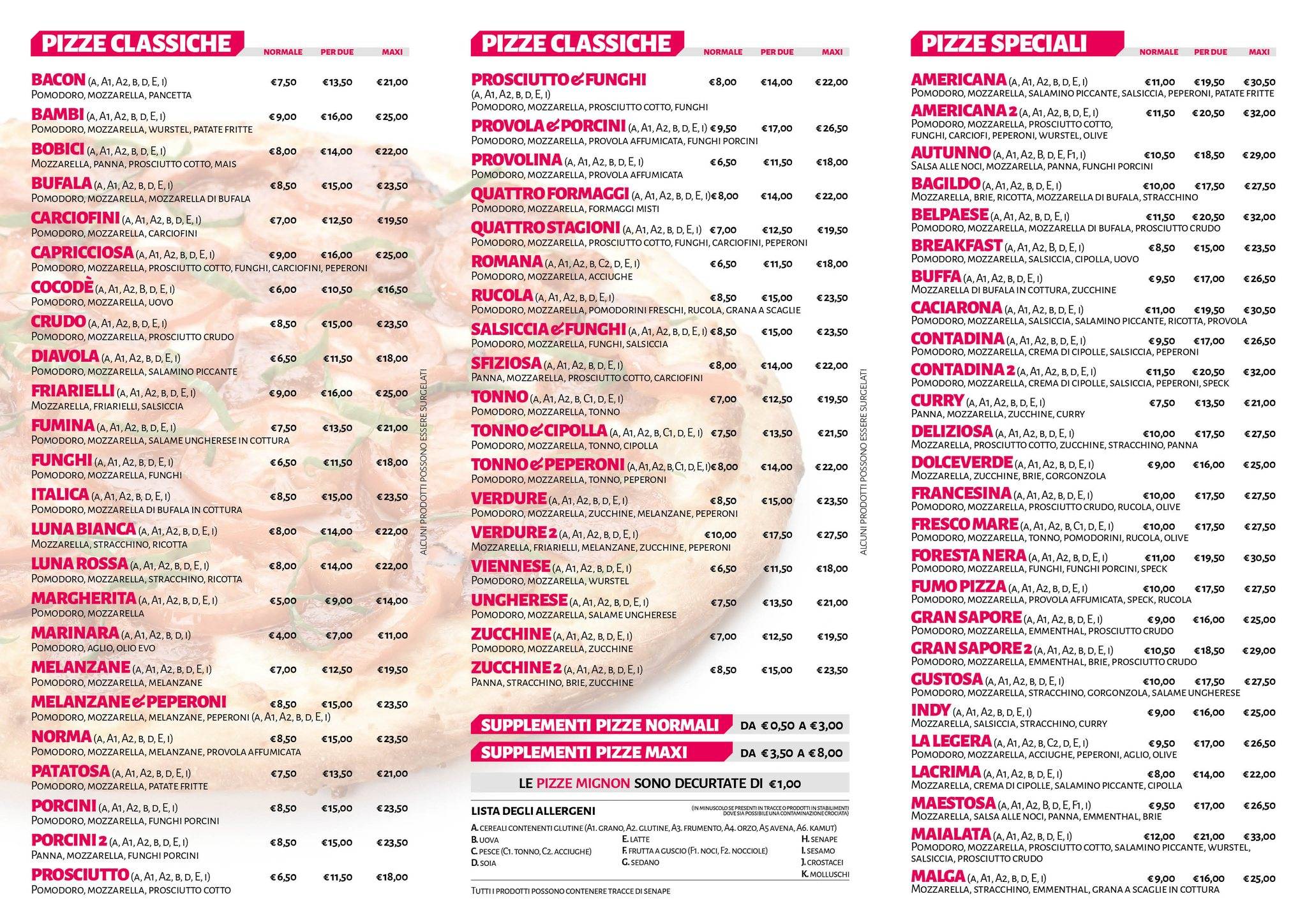 Menu di pizzeria Solo Qualità 