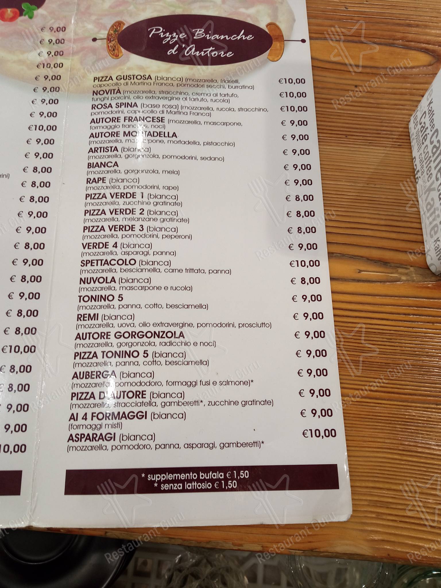 Menu di Pizzeria d'Autore - piatti e bevande