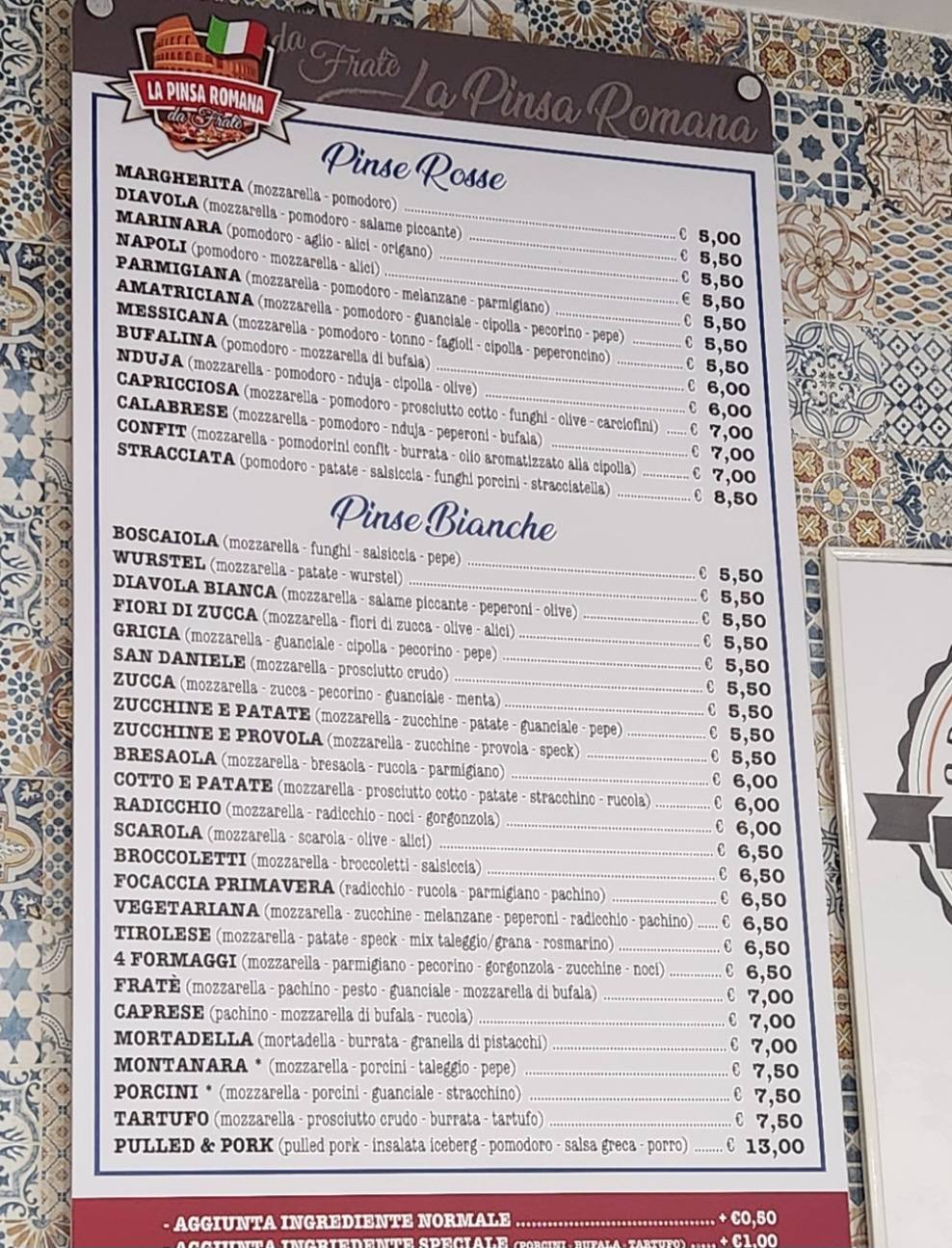 Menu di Pizzeria da Fratè 
