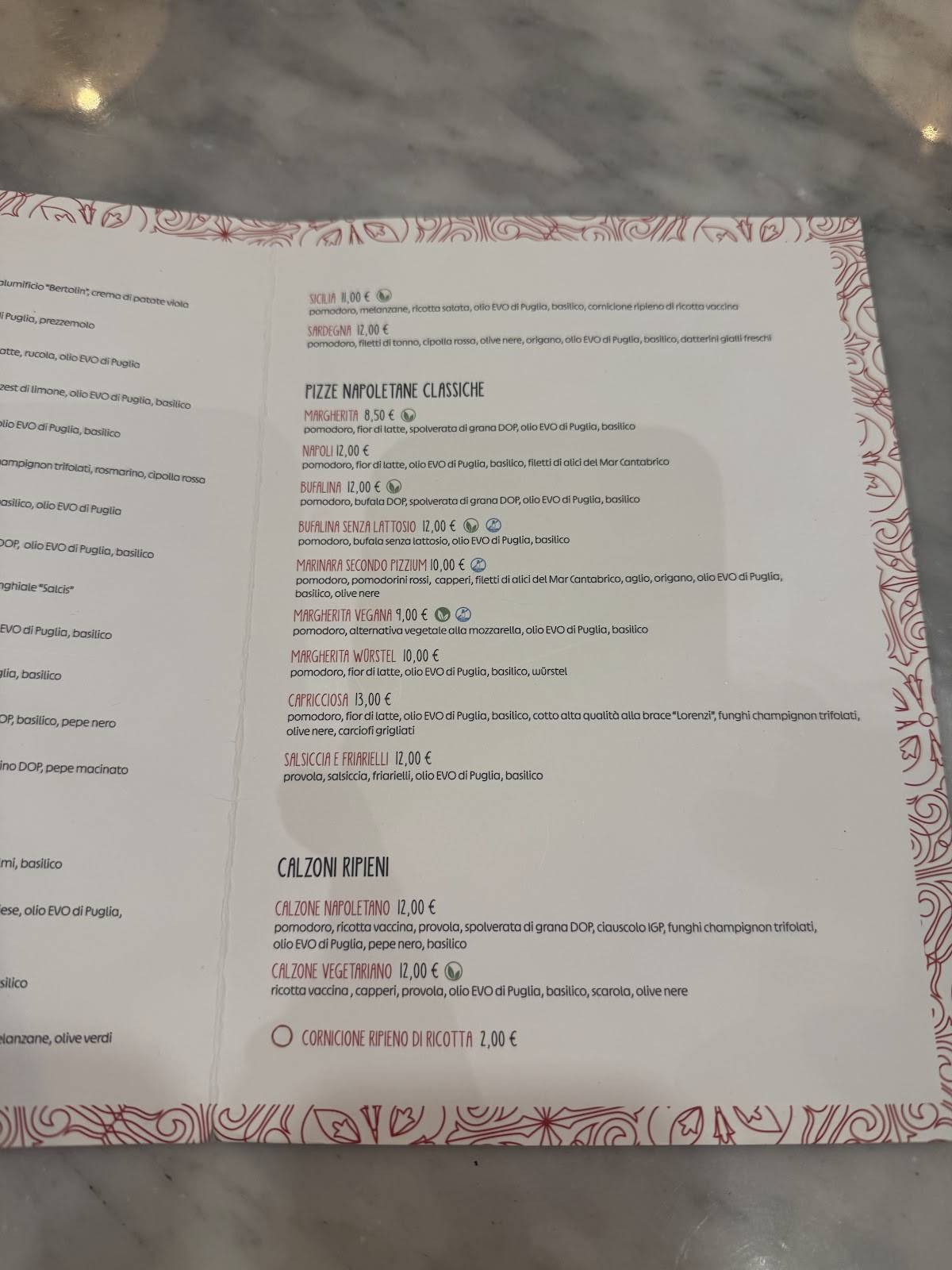 Menu di Pizzium 