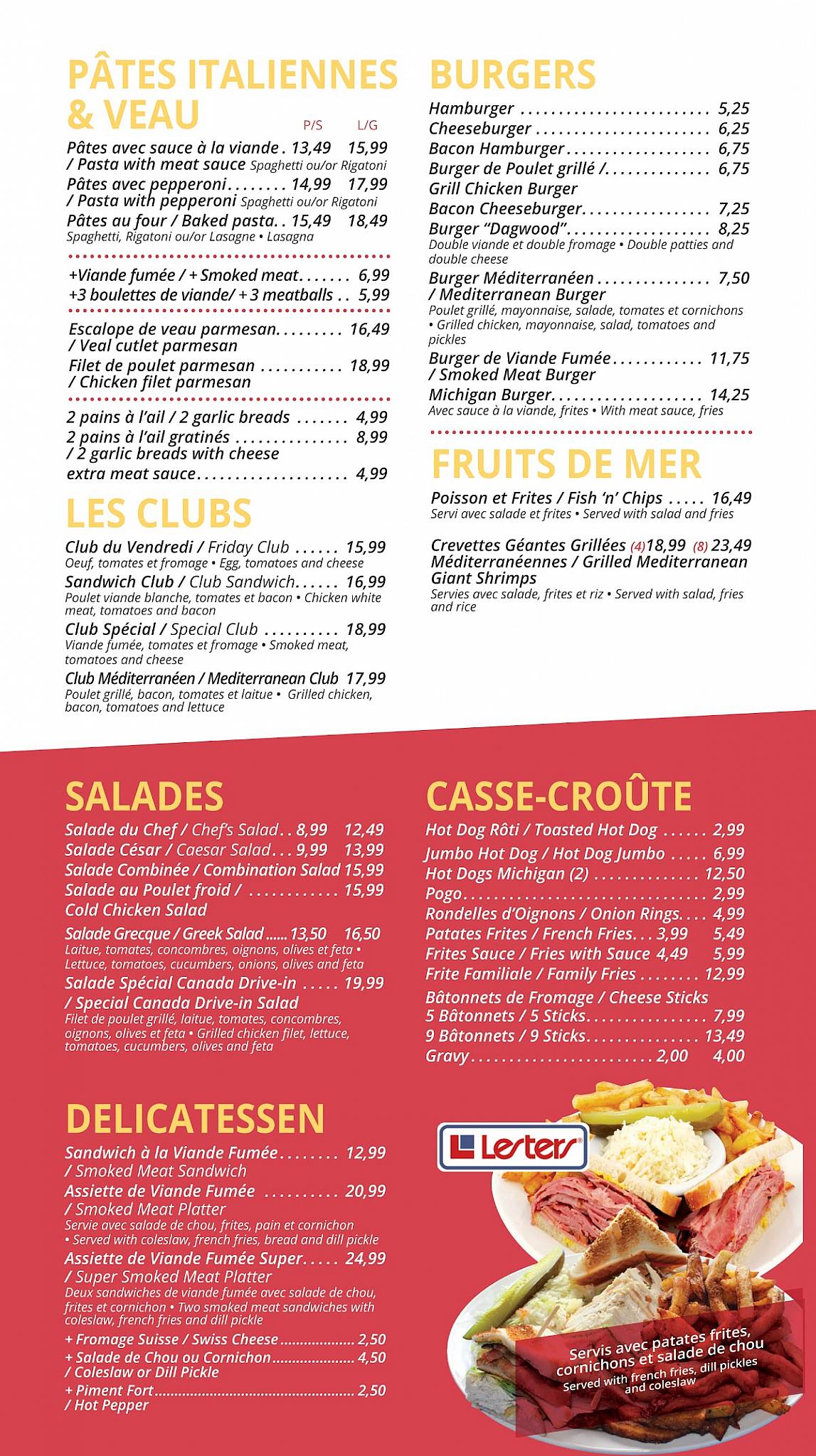 Menu de Restaurant Canada Drive-In