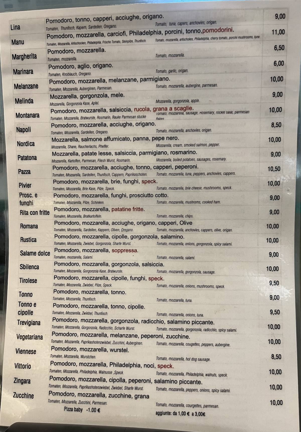 Menu di Pizzeria Ristorante "ALLE BOCCE" 