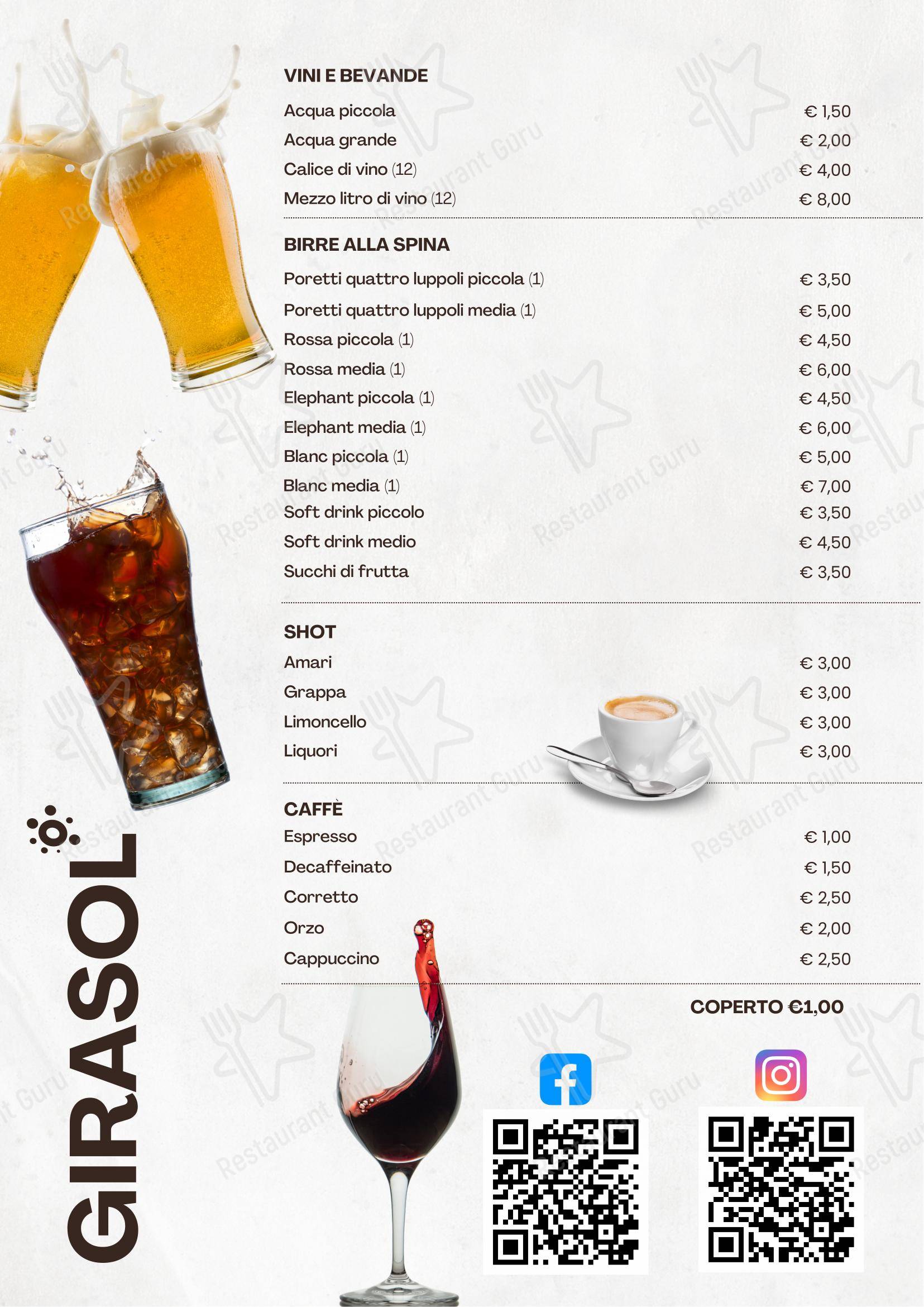 Pizzeria Ristorante Girasol in Firenze - Menu bar