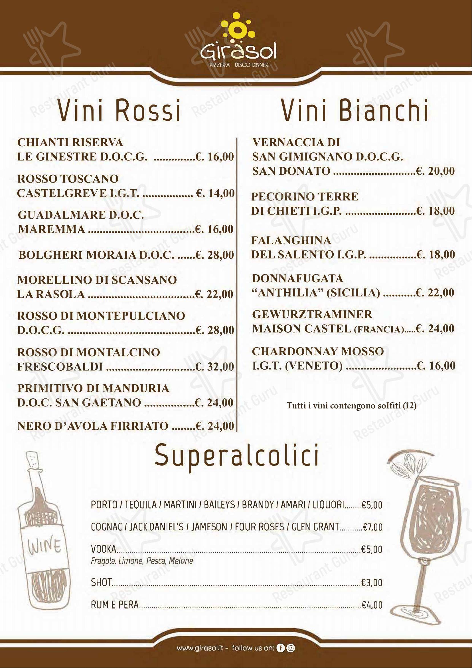 Основное меню per Pizzeria Ristorante Girasol in Firenze