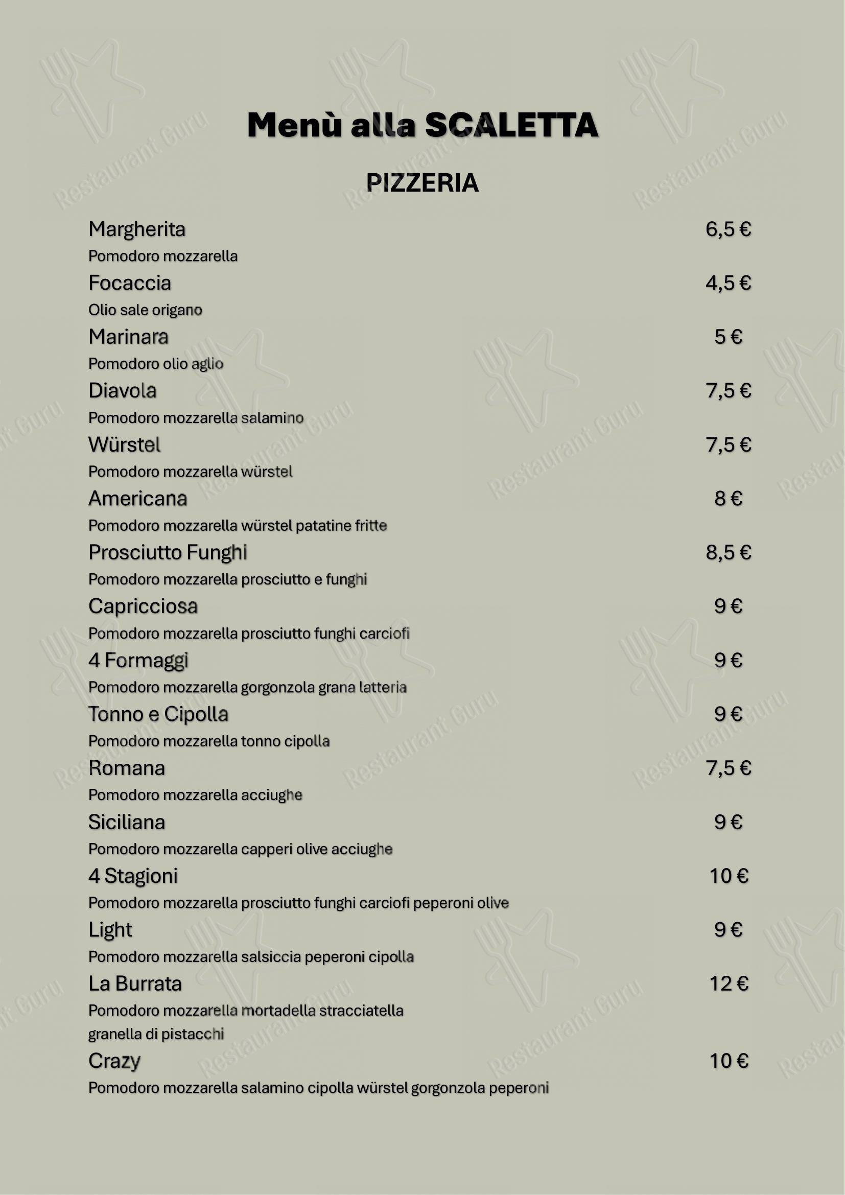 Menu per Pizzeria Ristorante La Scaletta in Ravascletto
